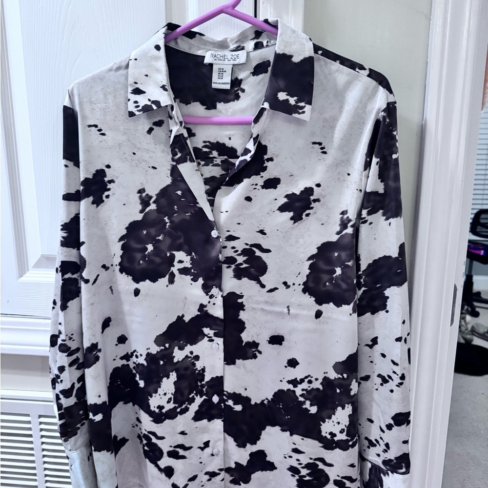 Rachel Zoe Cow Print Patterned Silk Blouse
